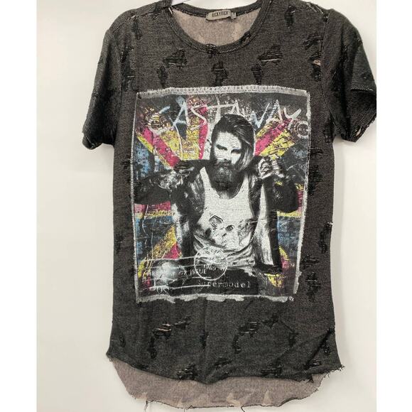 Ricky Rich Mens Gray Short Sleeve Distressed T-shirt Size: Small - Picture 1 of 9